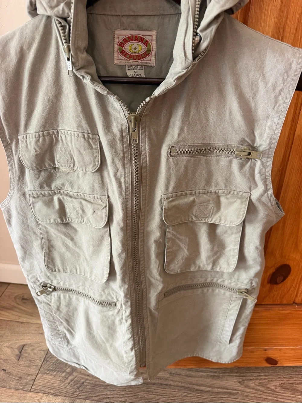 Vintage Banana Republic Mill Valley Utility Cargo Hooded Vest Multi-Pocket Small